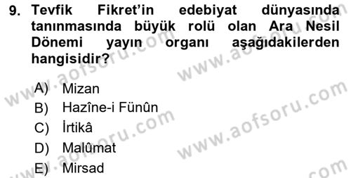 Tanzimat Dönemi Türk Edebiyatı 2 Dersi 2023 - 2024 Yılı Yaz Okulu Sınav Soruları 9. Soru