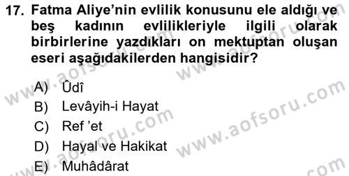 Tanzimat Dönemi Türk Edebiyatı 2 Dersi 2024 - 2025 Yılı (Final) Dönem Sonu Sınav Soruları 17. Soru