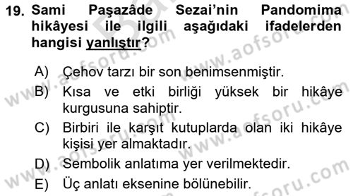 Tanzimat Dönemi Türk Edebiyatı 2 Dersi 2024 - 2025 Yılı (Final) Dönem Sonu Sınav Soruları 19. Soru