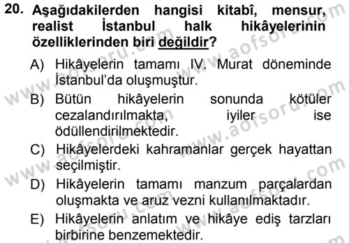 Halk Hikayeleri Dersi 2012 - 2013 Yılı (Final) Dönem Sonu Sınav Soruları 20. Soru