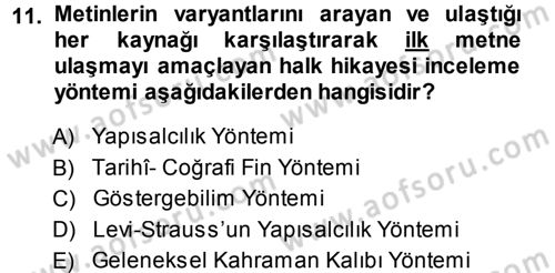 Halk Hikayeleri Dersi 2013 - 2014 Yılı (Vize) Ara Sınav Soruları 11. Soru