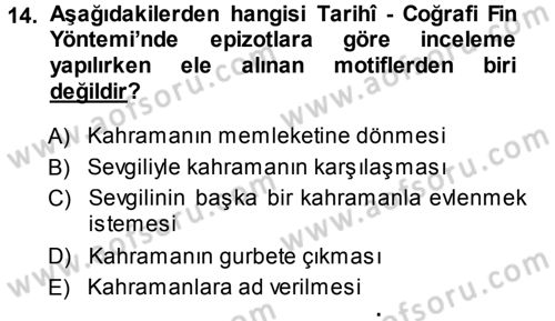 Halk Hikayeleri Dersi Ara Sınavı Deneme Sınav Soruları 14. Soru