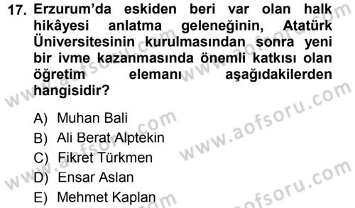 Halk Hikayeleri Dersi Ara Sınavı Deneme Sınav Soruları 17. Soru