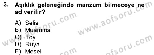 Halk Hikayeleri Dersi Ara Sınavı Deneme Sınav Soruları 3. Soru