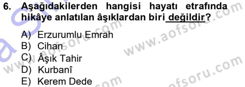 Halk Hikayeleri Dersi Ara Sınavı Deneme Sınav Soruları 6. Soru
