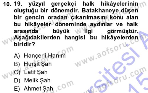 Halk Hikayeleri Dersi 2014 - 2015 Yılı (Vize) Ara Sınav Soruları 10. Soru