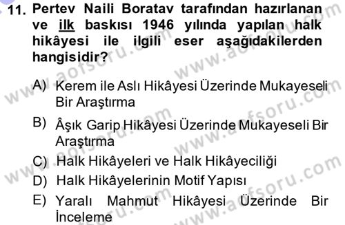 Halk Hikayeleri Dersi 2014 - 2015 Yılı (Vize) Ara Sınav Soruları 11. Soru
