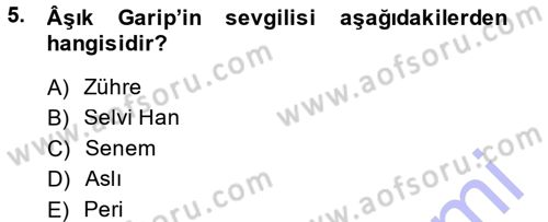 Halk Hikayeleri Dersi 2014 - 2015 Yılı (Vize) Ara Sınav Soruları 5. Soru