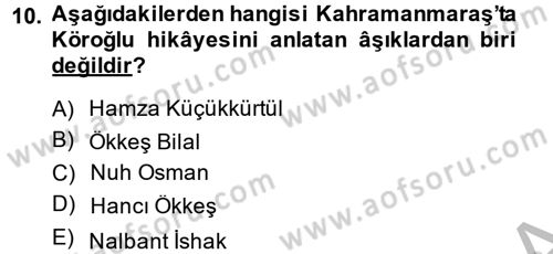 Halk Hikayeleri Dersi 2014 - 2015 Yılı (Final) Dönem Sonu Sınav Soruları 10. Soru