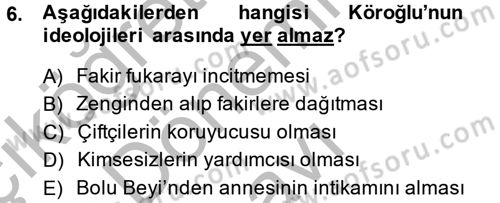 Halk Hikayeleri Dersi 2014 - 2015 Yılı (Final) Dönem Sonu Sınav Soruları 6. Soru