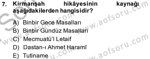Halk Hikayeleri Dersi 2014 - 2015 Yılı (Final) Dönem Sonu Sınav Soruları 7. Soru