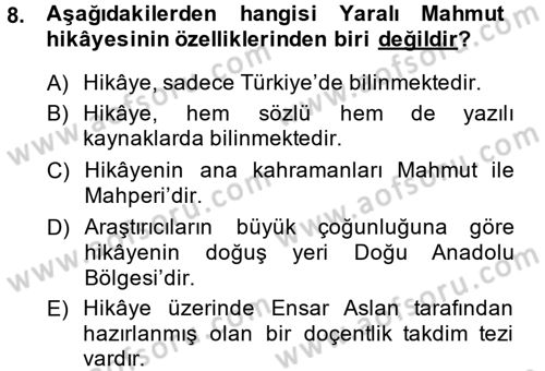 Halk Hikayeleri Dersi 2014 - 2015 Yılı (Final) Dönem Sonu Sınav Soruları 8. Soru