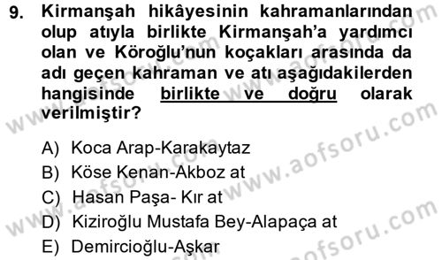 Halk Hikayeleri Dersi 2014 - 2015 Yılı (Final) Dönem Sonu Sınav Soruları 9. Soru