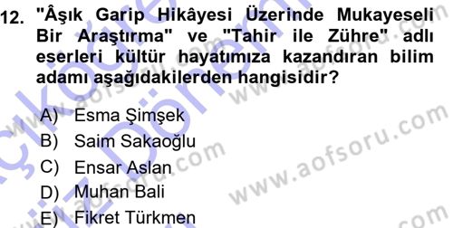 Halk Hikayeleri Dersi 2015 - 2016 Yılı (Vize) Ara Sınav Soruları 12. Soru