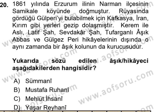 Halk Hikayeleri Dersi 2015 - 2016 Yılı (Vize) Ara Sınav Soruları 20. Soru