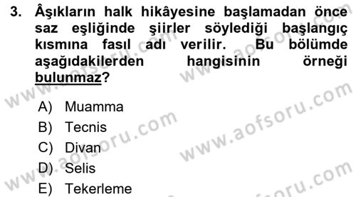 Halk Hikayeleri Dersi 2015 - 2016 Yılı (Vize) Ara Sınav Soruları 3. Soru