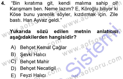 Halk Hikayeleri Dersi 2015 - 2016 Yılı (Vize) Ara Sınav Soruları 4. Soru