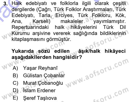 Halk Hikayeleri Dersi 2015 - 2016 Yılı (Final) Dönem Sonu Sınav Soruları 3. Soru