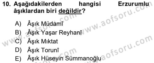Halk Hikayeleri Dersi 2016 - 2017 Yılı (Vize) Ara Sınav Soruları 10. Soru