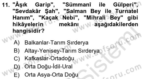 Halk Hikayeleri Dersi 2016 - 2017 Yılı (Vize) Ara Sınav Soruları 11. Soru