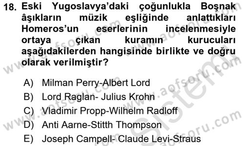 Halk Hikayeleri Dersi 2016 - 2017 Yılı (Vize) Ara Sınav Soruları 18. Soru