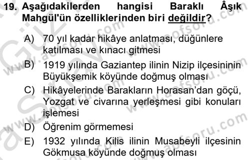 Halk Hikayeleri Dersi 2016 - 2017 Yılı (Vize) Ara Sınav Soruları 19. Soru