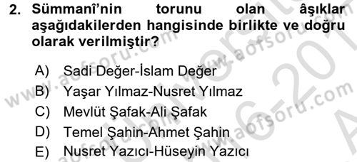 Halk Hikayeleri Dersi 2016 - 2017 Yılı (Vize) Ara Sınav Soruları 2. Soru