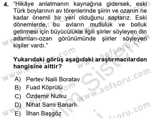 Halk Hikayeleri Dersi 2016 - 2017 Yılı (Vize) Ara Sınav Soruları 4. Soru