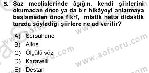 Halk Hikayeleri Dersi 2016 - 2017 Yılı (Vize) Ara Sınav Soruları 5. Soru