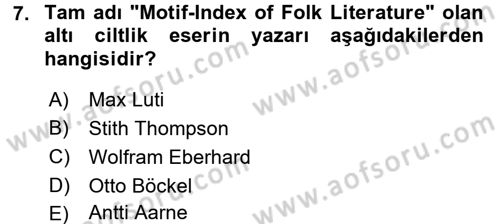 Halk Hikayeleri Dersi 2016 - 2017 Yılı (Vize) Ara Sınav Soruları 7. Soru
