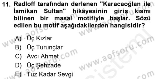 Halk Hikayeleri Dersi 2016 - 2017 Yılı (Final) Dönem Sonu Sınav Soruları 11. Soru