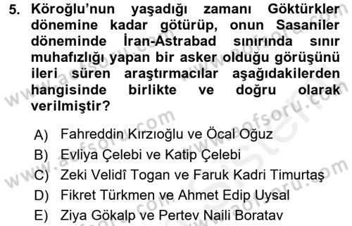 Halk Hikayeleri Dersi 2016 - 2017 Yılı (Final) Dönem Sonu Sınav Soruları 5. Soru