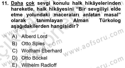 Halk Hikayeleri Dersi Ara Sınavı Deneme Sınav Soruları 11. Soru
