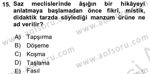 Halk Hikayeleri Dersi Ara Sınavı Deneme Sınav Soruları 15. Soru