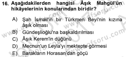 Halk Hikayeleri Dersi Ara Sınavı Deneme Sınav Soruları 16. Soru