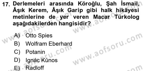 Halk Hikayeleri Dersi 2017 - 2018 Yılı (Vize) Ara Sınav Soruları 17. Soru