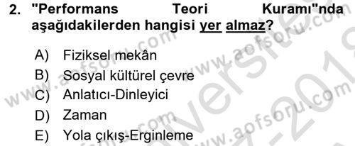 Halk Hikayeleri Dersi 2017 - 2018 Yılı (Vize) Ara Sınav Soruları 2. Soru