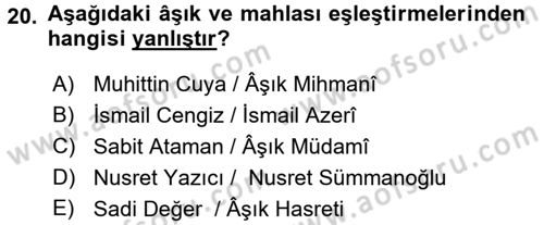 Halk Hikayeleri Dersi Ara Sınavı Deneme Sınav Soruları 20. Soru