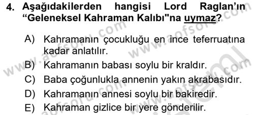 Halk Hikayeleri Dersi 2017 - 2018 Yılı (Vize) Ara Sınav Soruları 4. Soru