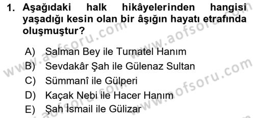 Halk Hikayeleri Dersi Ara Sınavı Deneme Sınav Soruları 1. Soru