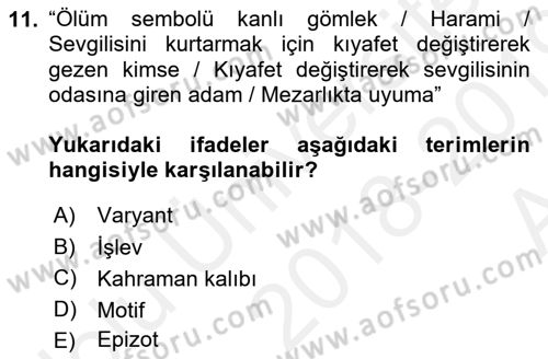 Halk Hikayeleri Dersi Ara Sınavı Deneme Sınav Soruları 11. Soru