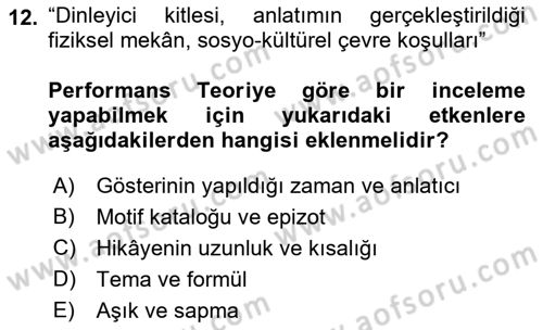 Halk Hikayeleri Dersi 2018 - 2019 Yılı (Vize) Ara Sınav Soruları 12. Soru