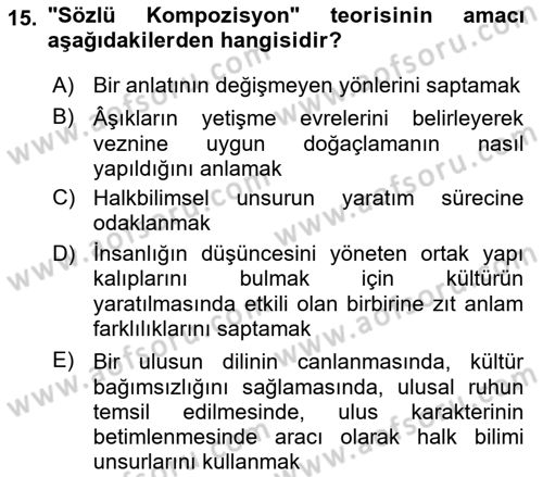 Halk Hikayeleri Dersi Ara Sınavı Deneme Sınav Soruları 15. Soru