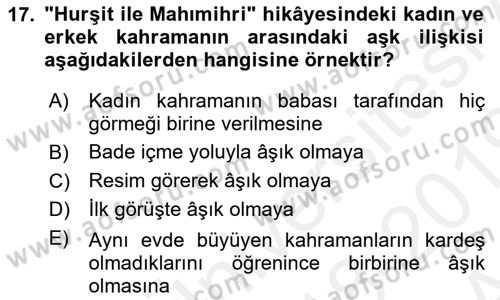 Halk Hikayeleri Dersi Ara Sınavı Deneme Sınav Soruları 17. Soru