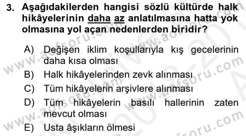 Halk Hikayeleri Dersi 2018 - 2019 Yılı (Vize) Ara Sınav Soruları 3. Soru