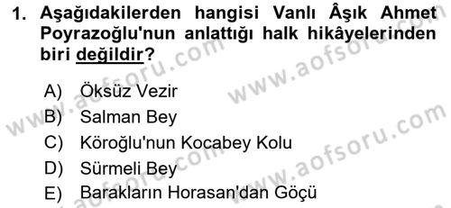 Halk Hikayeleri Dersi 2018 - 2019 Yılı Yaz Okulu Sınav Soruları 1. Soru