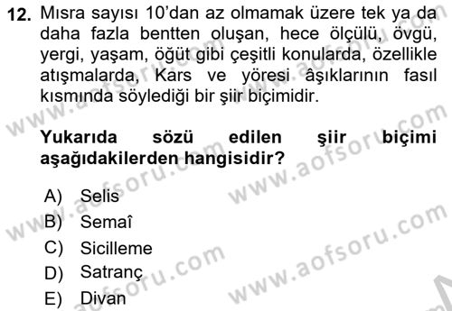 Halk Hikayeleri Dersi 2018 - 2019 Yılı Yaz Okulu Sınav Soruları 12. Soru
