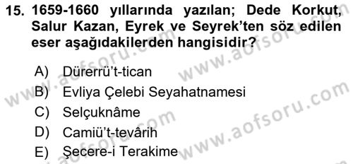 Halk Hikayeleri Dersi 2018 - 2019 Yılı Yaz Okulu Sınav Soruları 15. Soru