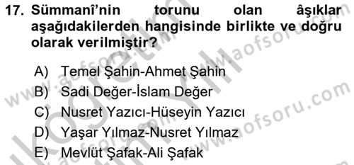 Halk Hikayeleri Dersi 2018 - 2019 Yılı Yaz Okulu Sınav Soruları 17. Soru