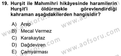 Halk Hikayeleri Dersi 2018 - 2019 Yılı Yaz Okulu Sınav Soruları 19. Soru
